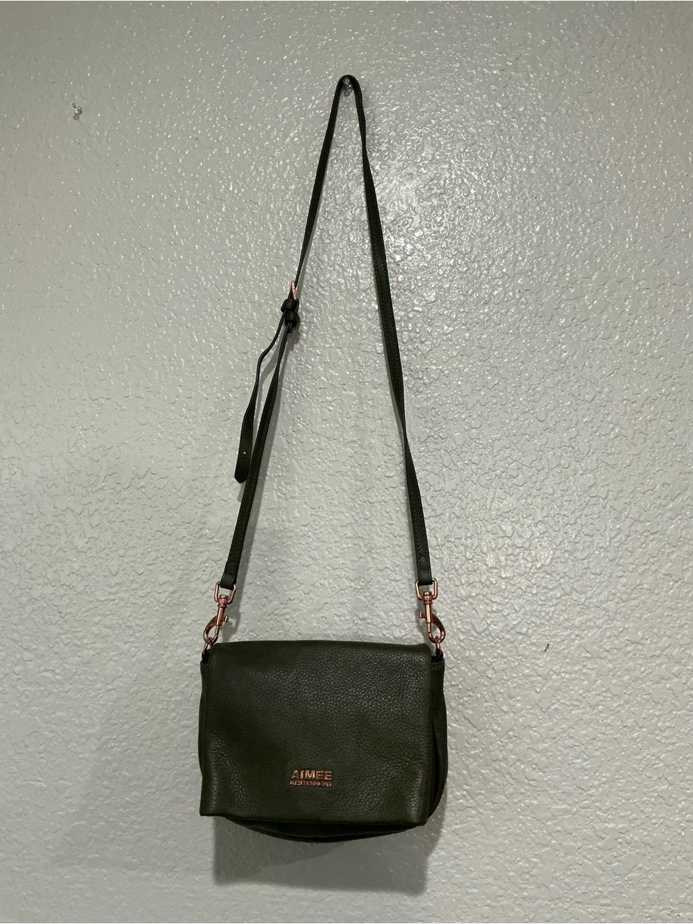 Aimee Kestenberg Olive Green Leather Crossbody with Rose Gold Hardware